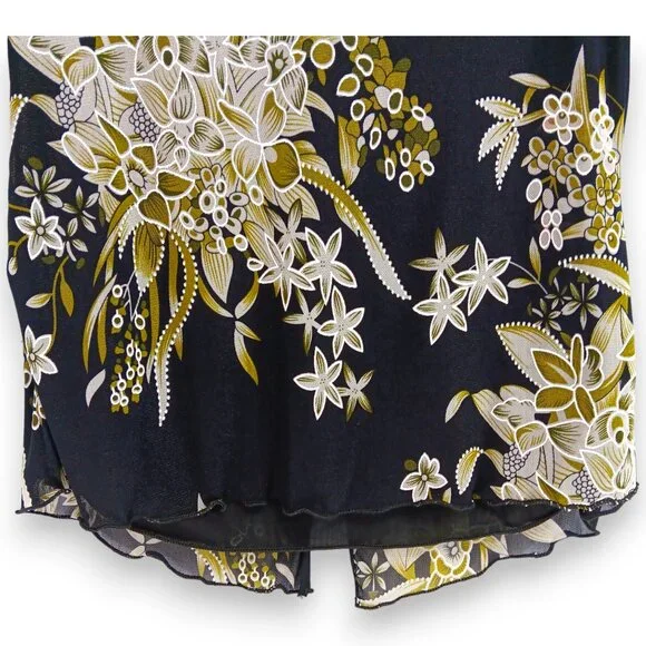 Design Works- Women's Top-Black, Green-White floral- PSMALL-Lined 3/4 Sleeve - Picture 11 of 14